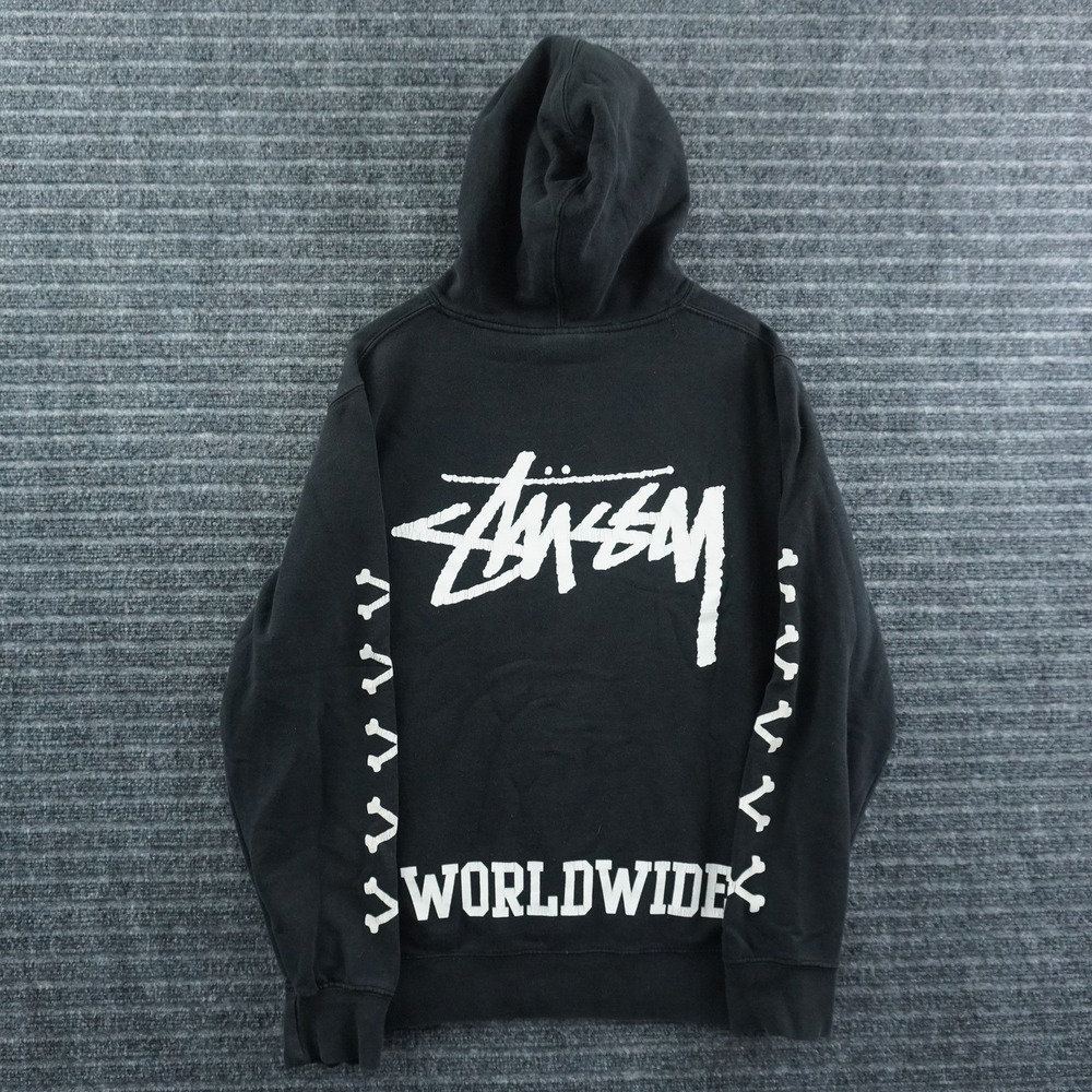 Stussy Hoodie Mens Medium Black Skull Crossbones Rare Vintage Y2K Graphic